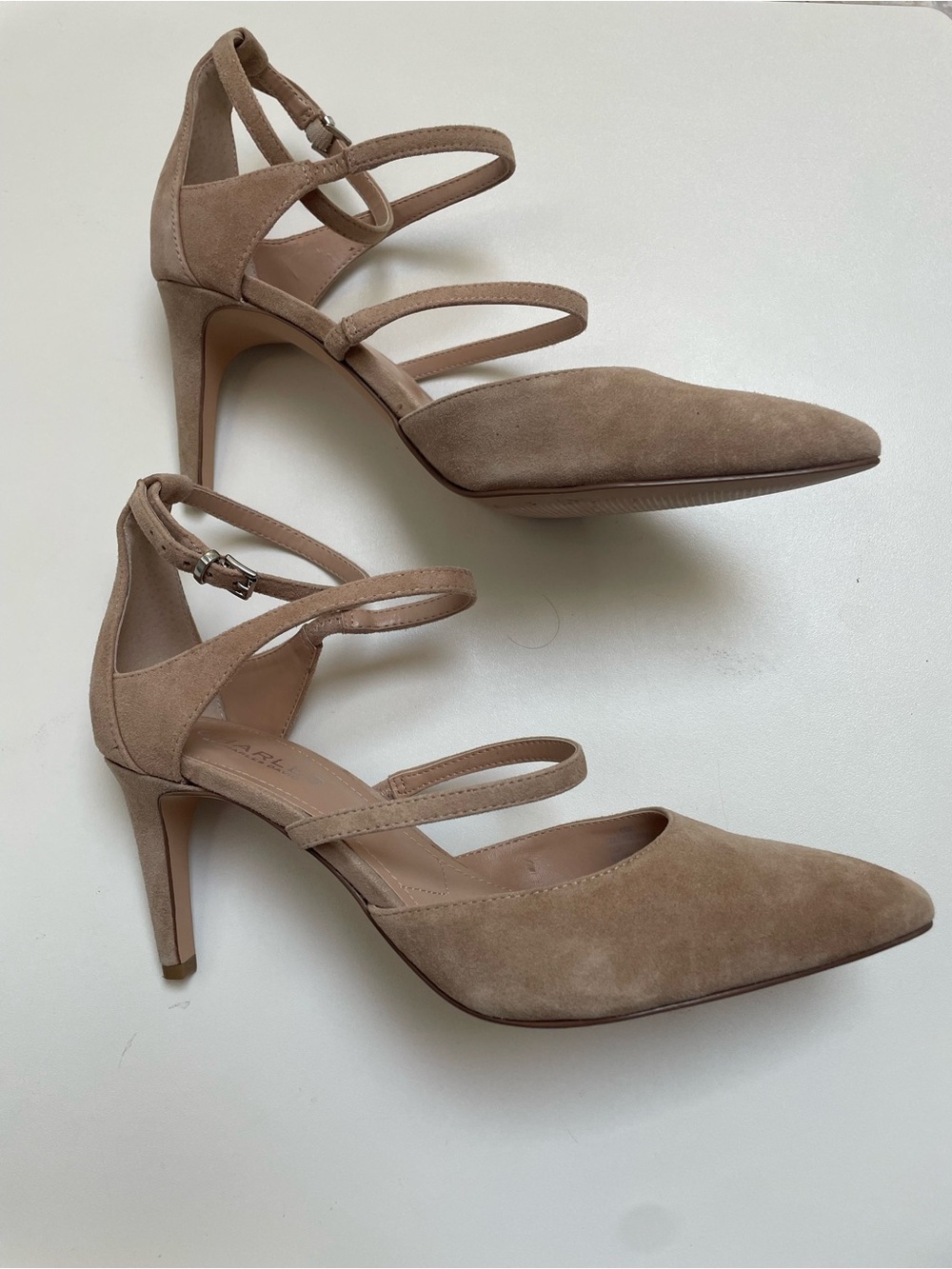 Charles David Taupe Suede Pointed Strappy Heels